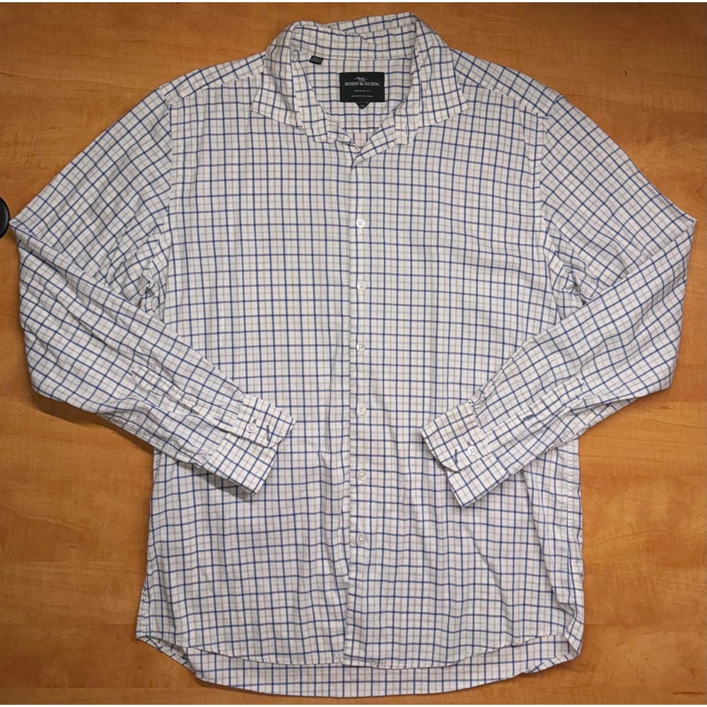 Rodd & Gunn Mens XL Sports Fit Button Down Shirt Blue Check Albini Cotton